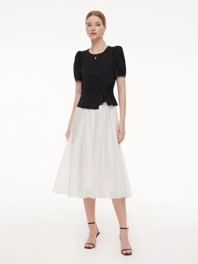 Goelia Tencel Blend Color Block Women Patchwork Maxi Dress In White
