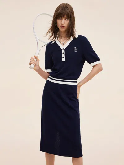 Goelia Tencel Blend Contrast Trim Knit Top And Skirt Two-piece Set In Blue