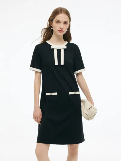 Goelia Tencel Blend Contrast Trim Women Knit Mini Dress In Black