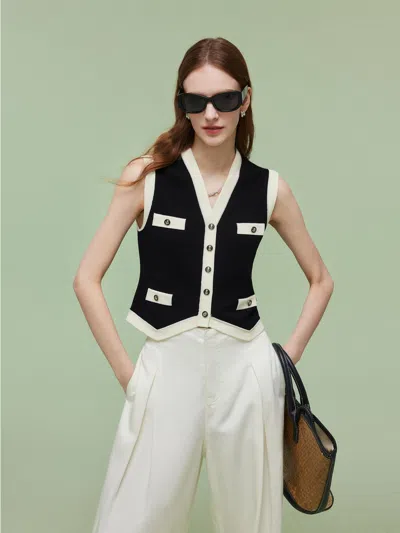 Goelia Tencel Blend Contrast Trim Women Knit Vest In Black