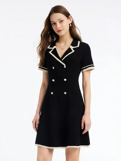 Goelia Tencel Blend Contrast Trim Women Lapel Knit Mini Dress In Black