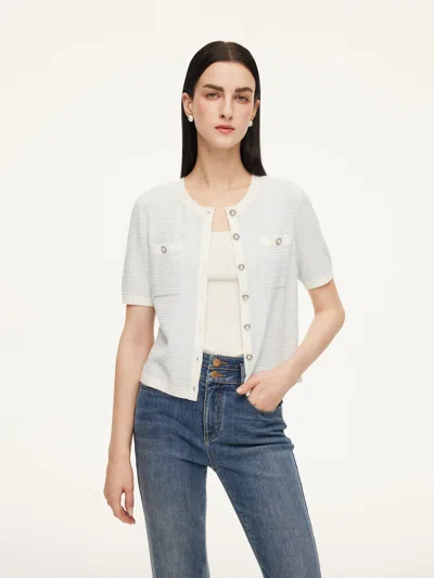 Goelia Tencel Blend Contrast Trim Women Textured Cardigan In Blue