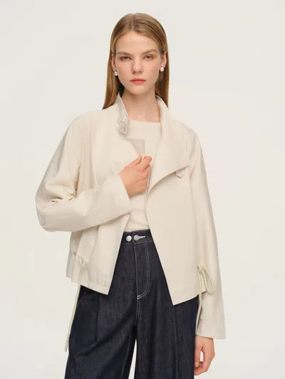 Goelia Tencel Blend Drawstring Hem Women Short Trench Coat In Neutral
