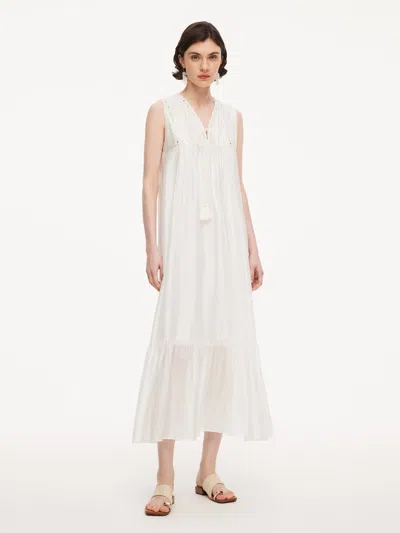Goelia Tencel Blend Embroidered Women Sleeveless Maxi Dress In White