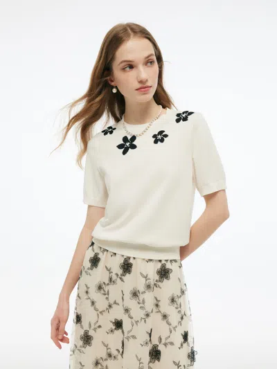 Goelia Tencel Blend Floral Jacquard Women Knit Top In Multi