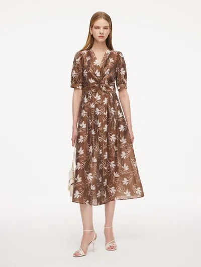Goelia Tencel Blend Floral Print Twist Front Women Maxi Dress In Brown