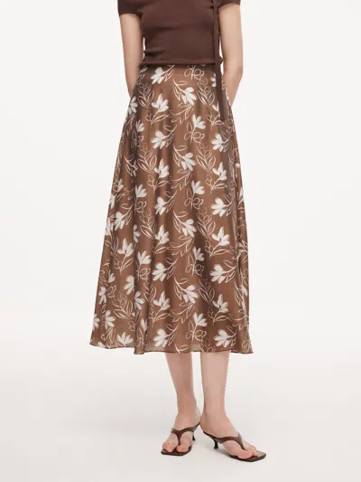 Goelia Tencel Blend Floral Print Women Skirt In Brown
