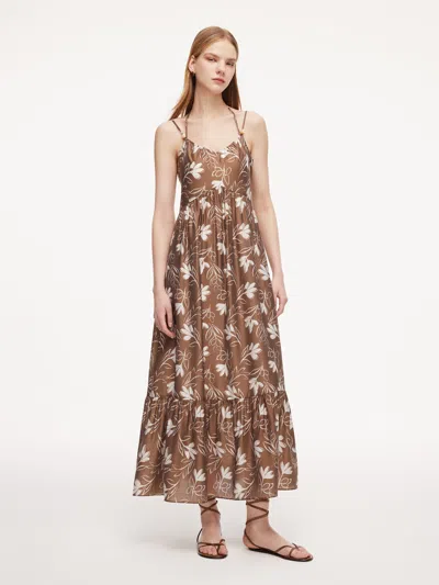 Goelia Tencel Blend Floral Print Women Strap Maxi Dress In Brown