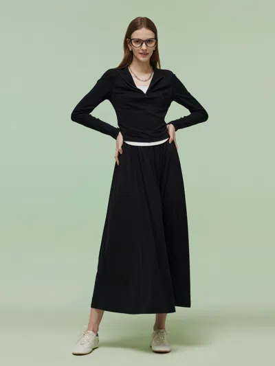 Goelia Tencel Blend Half-zip Women Knit Top And Skirt Two-piece Set In Black