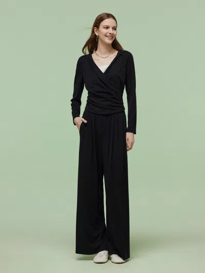 Goelia Tencel Blend Hoodie And Wide Leg Pants Two-piece Set In Black