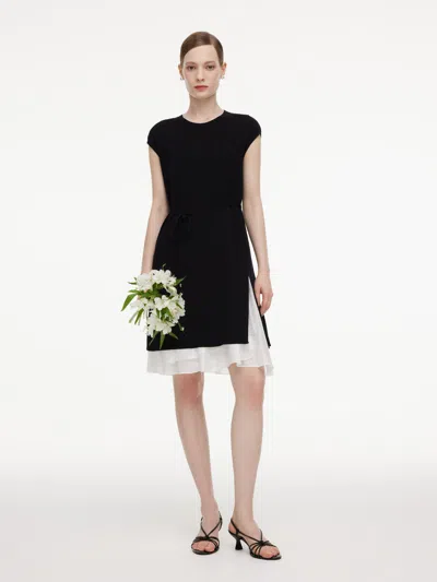 Goelia Tencel Blend Knit Two-piece Dress Set With Slip Inner & Belt In Black