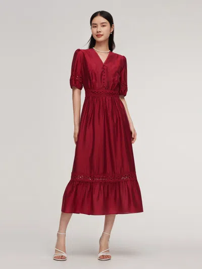 Goelia Tencel Blend Lace Patchwork Women Maxi Dress In Red