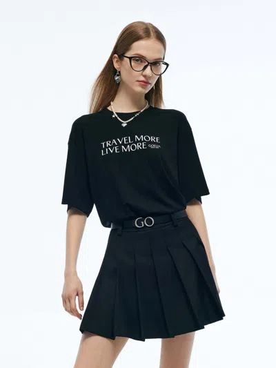 Goelia Tencel Blend Letter Print Unisex Loose T-shirt In Blue