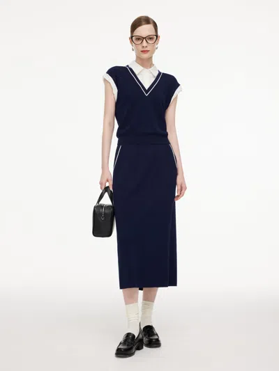 Goelia Tencel Blend Mock Layered Knit Top And Skirt Two-piece Set In Blue