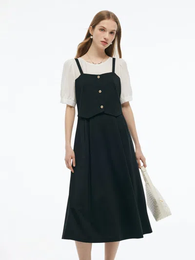 Goelia Tencel Blend Mock Layered Women A-line Maxi Dress In Black