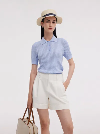 Goelia Tencel Blend Openwork Women Knit Polo Top In Blue