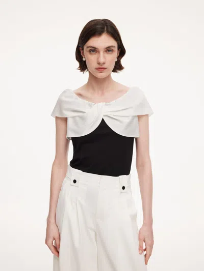 Goelia Tencel Blend Patchwork Bow Neck Women Knit Top In Multi