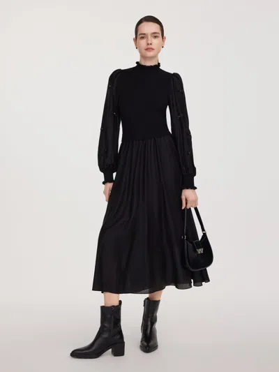 Goelia Tencel Blend Patchwork Women Maxi Dress In Black