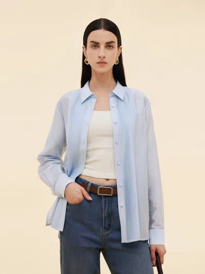 Goelia Tencel Blend Pleat Front Women Shirt In Blue