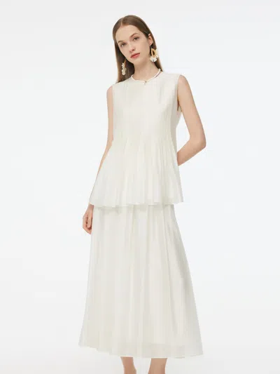 Goelia Tencel Blend Pleated Tank Top And Skirt Two-piece Set In White