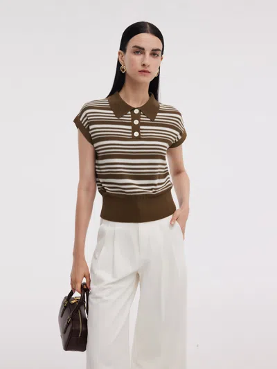 Goelia Tencel Blend Polo Collar Stripe Women Cap Sleeve Knit Tank Top In Multi