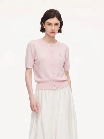 Goelia Tencel Blend Pony Embroidered Women Cardigan In Pink