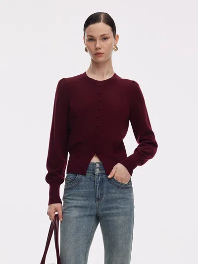 Goelia Tencel Blend Puff Long Sleeve Women Knit Top In Burgundy