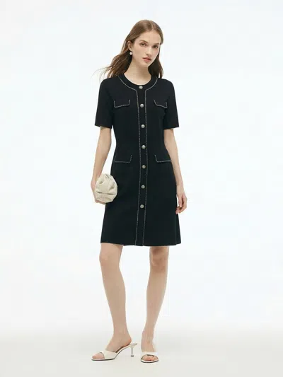 Goelia Tencel Blend Round Neck Women Knit Mini Dress In Black