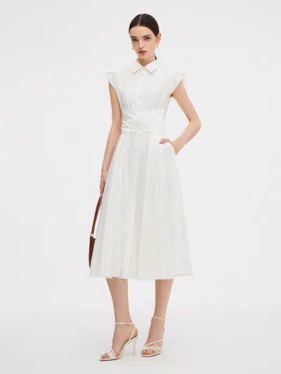 Goelia Tencel Blend Ruffle Cap Sleeve Women Maxi Dress In White