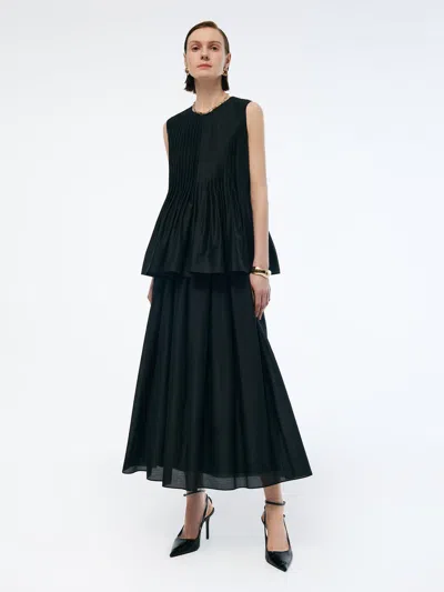 Goelia Tencel Blend Ruffle Hem Pleated Tank Top And A-line Skirt Two-piece Set In Multi