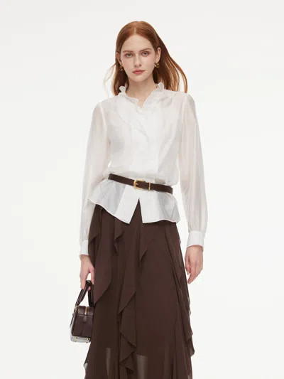 Goelia Tencel Blend Ruffle Neck Women Shirt With Knit Camisole In Ivory