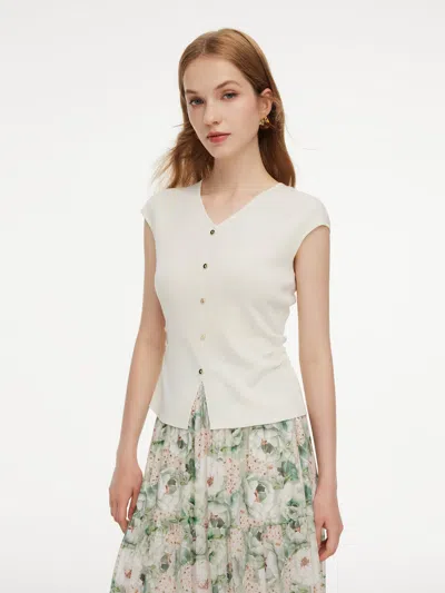 Goelia Tencel Blend Side Twist Women Cap Sleeve Knit Top In White