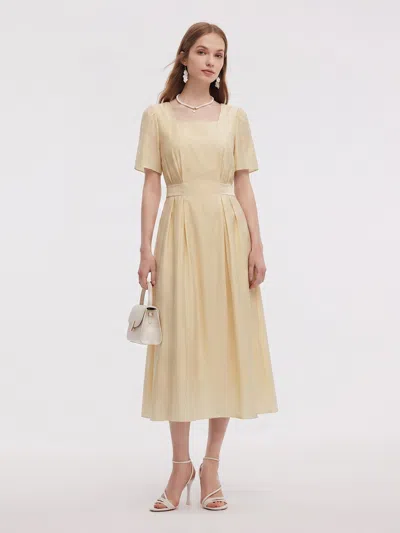 Goelia Tencel Blend Square Neck Women Gather-waisted Maxi Dress In Neutral