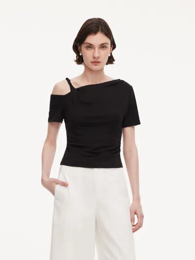 Goelia Tencel Blend Stretch One-shoulder Women Knit Top In Black