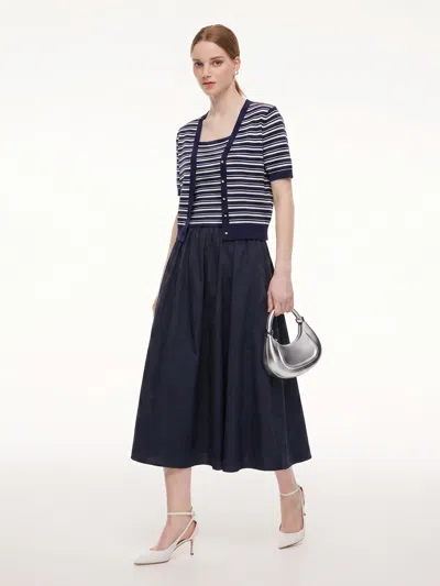 Goelia Tencel Blend Stripe Cardigan And Patchwork Strap Dress Two-piece Set In Multi