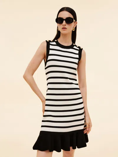 Goelia Tencel Blend Stripe Contrast Trim Women Knit Mini Tank Dress In Multi