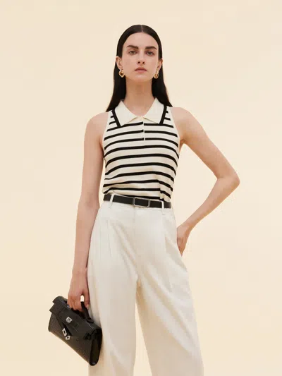 Goelia Tencel Blend Stripe Women Knit Tank Top In Neutral