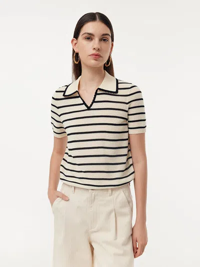 Goelia Tencel Blend Stripe Women Knit Top In Neutral