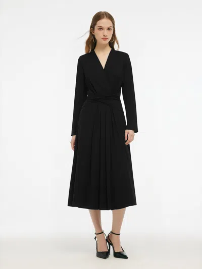Goelia Tencel Blend Tie Back Gathered Waist Women Knit Maxi Dress In Black