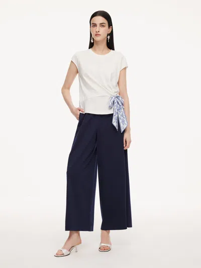 Goelia Tencel Blend Twist Front Top And Wide Leg Pants Two-piece Set With Silk Scarf In Black