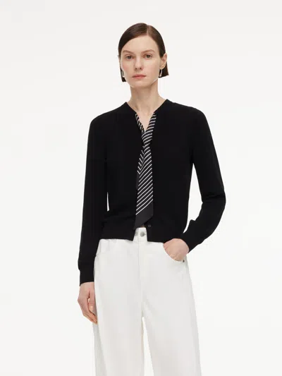 Goelia Tencel Blend V-neck Women Cardigan With Silk Scarf In Black