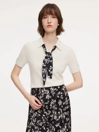 Goelia Tencel Blend Women Knit Top With Floral Print Scarf In Multi