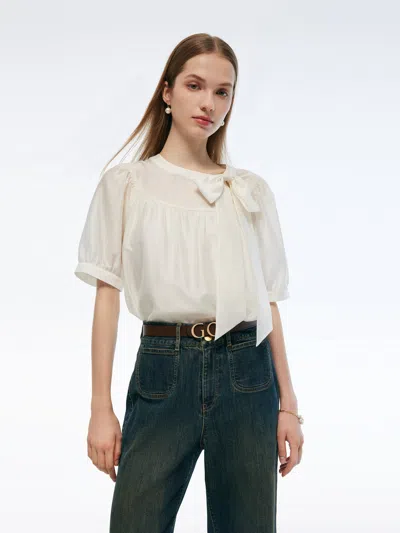 Goelia Tencel Blend Women Puff-sleeved Blouse In White