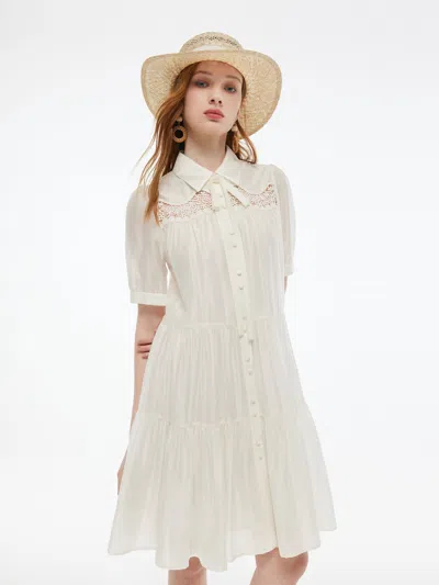 Goelia Tencel Blend Women Tiered Mini Dress With Ribbon In White