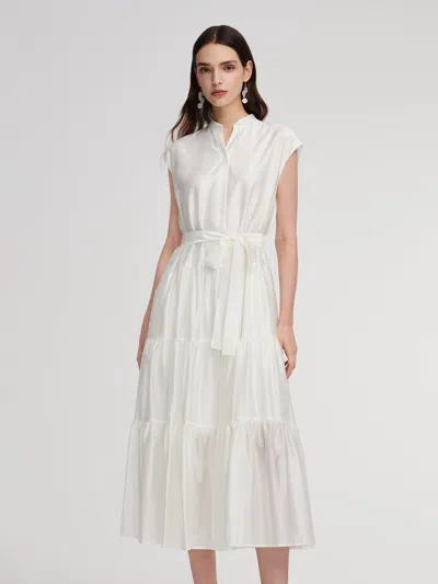 Goelia Tencel Blend Women V-neck Maxi Dress Self Tie Belt Maxi Dress In White