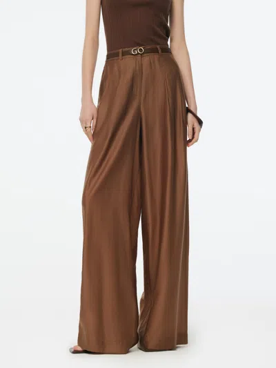 Goelia Tencel Blend Women Wide Leg Pants With Go Letter Leather Belt In Brown
