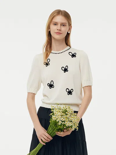 Goelia Tencel Butterfly Women Knit Top In White