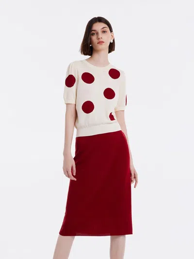 Goelia Tencel Jacquard Knitted Top And Women Skirt Two-piece Set In Red