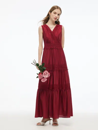 Goelia Tencel Lace Trim Women Maxi Vest Dress In Red