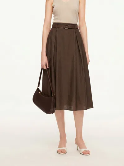 Goelia Tencel Linen Blend Women A-line Skirt With Leather Belt In Brown